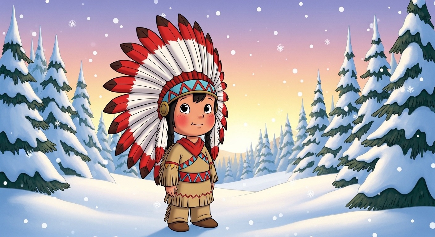 Small native child in a winter scene